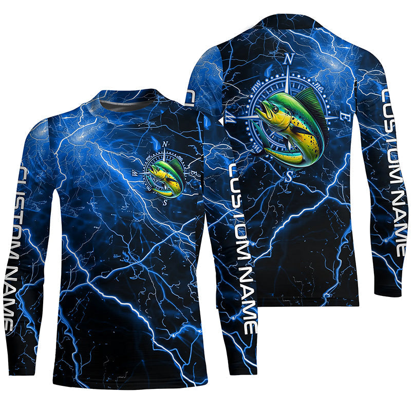 Black And Blue Thunder Lightning Mahi Mahi Fishing Custom Long Sleeve Saltwater Fishing