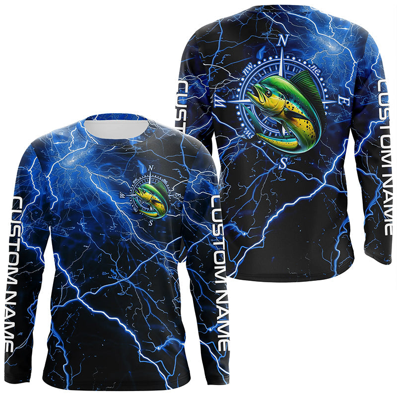Black And Blue Thunder Lightning Mahi Mahi Fishing Custom Long Sleeve Saltwater Fishing