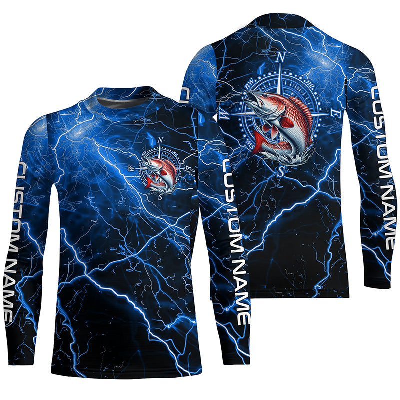 Black And Blue Thunder Lightning Redfish Red Drum Fishing Custom Long Sleeve Saltwater Fishing