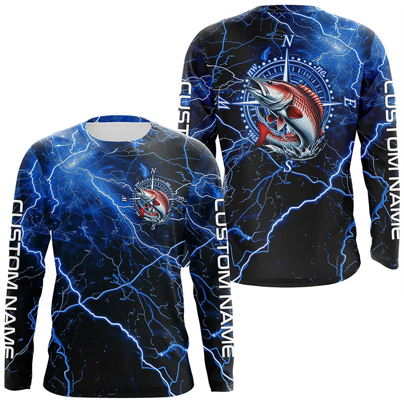 Black And Blue Thunder Lightning Redfish Red Drum Fishing Custom Long Sleeve Saltwater Fishing