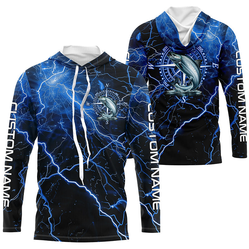 Black And Blue Thunder Lightning Chinook Salmon Fishing Custom Long Sleeve Saltwater Fishing