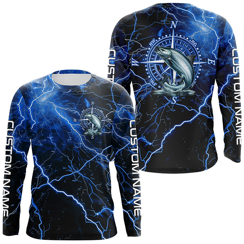Black And Blue Thunder Lightning Chinook Salmon Fishing Custom Long Sleeve Saltwater Fishing