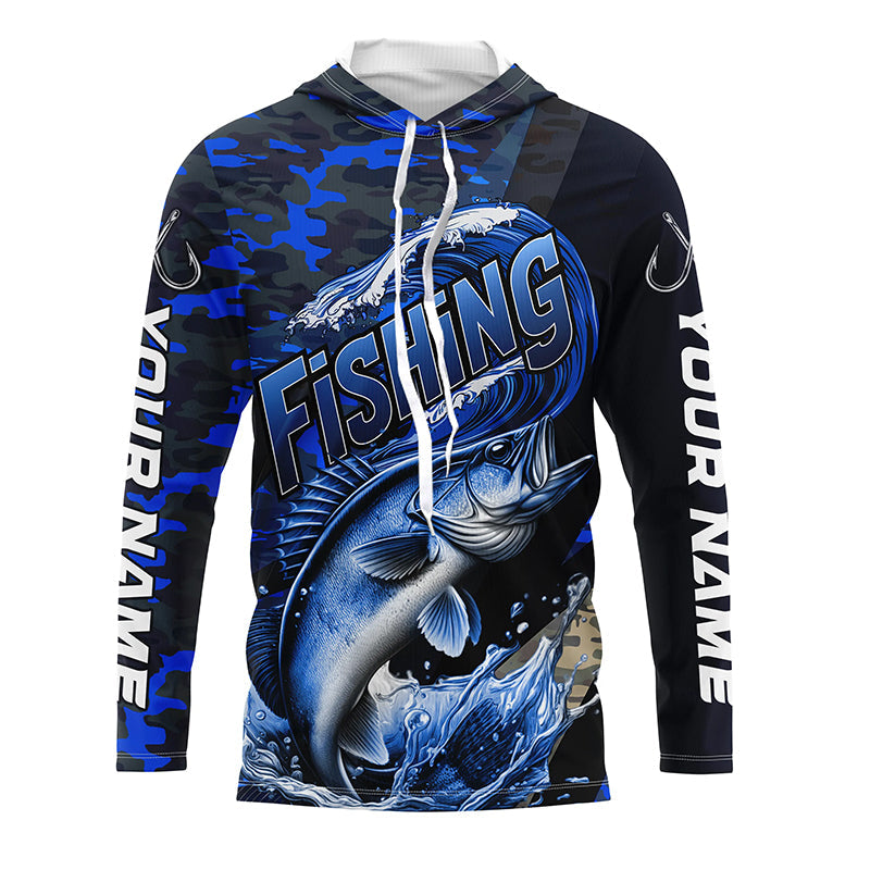 Custom Walleye Long Sleeve Fishing, Personalized Walleye Fishing | Blue Camo