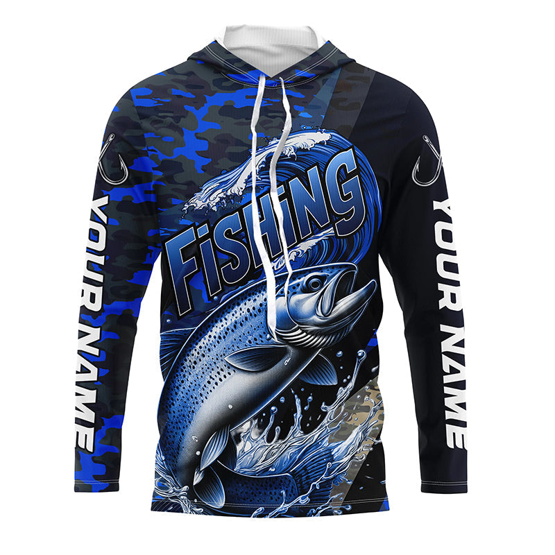 Custom Trout Long Sleeve Fishing, Personalized Trout Fishing | Blue Camo
