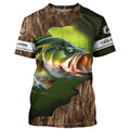 Custom Largemouth Bass Fishing Camo Long Sleeve Fishing, Bass Tournament Fishing