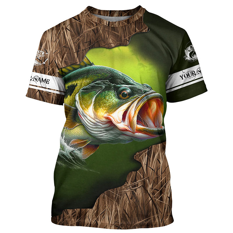 Custom Largemouth Bass Fishing Camo Long Sleeve Fishing, Bass Tournament Fishing