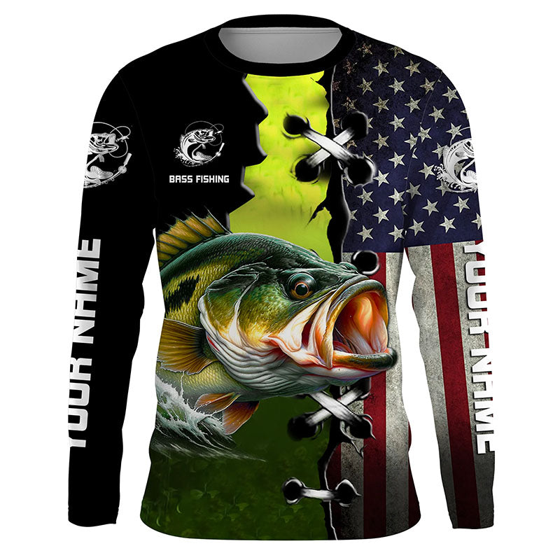 Personalized American Flag Bass Fishing, Patriotic Bass Tournament Fishing