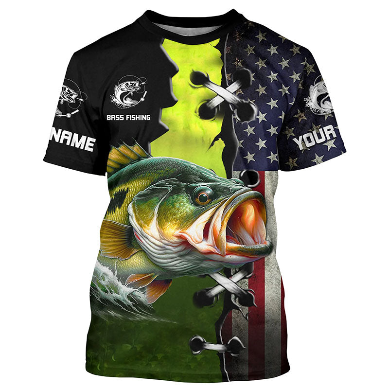 Personalized American Flag Bass Fishing, Patriotic Bass Tournament Fishing
