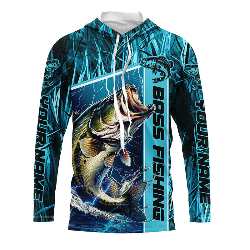Custom Teal Blue Camo Bass Long Sleeve Tournament Fishing, Bass Fishing