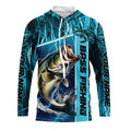 Custom Teal Blue Camo Bass Long Sleeve Tournament Fishing, Bass Fishing