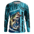 Custom Teal Blue Camo Bass Long Sleeve Tournament Fishing, Bass Fishing