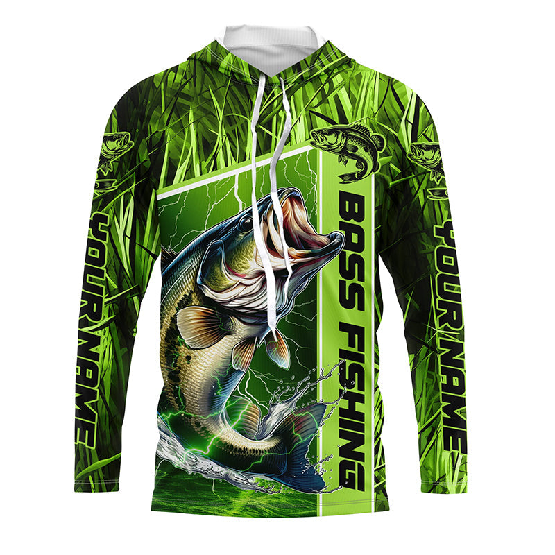 Custom Green Camo Bass Long Sleeve Tournament Fishing, Bass Fishing