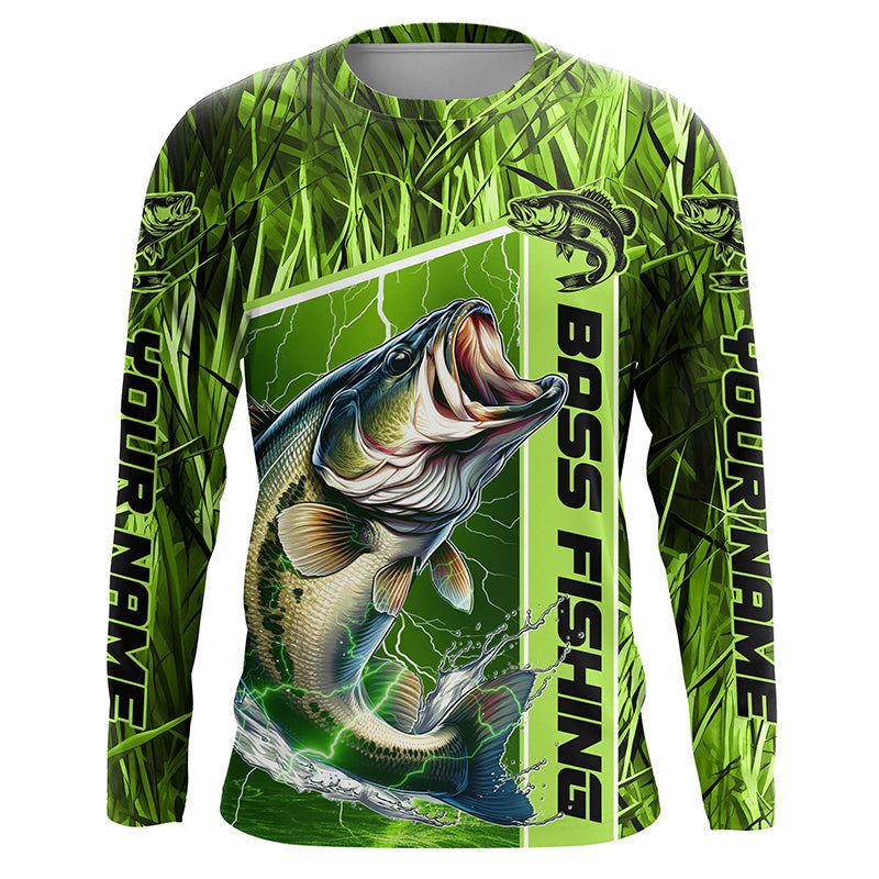 Custom Green Camo Bass Long Sleeve Tournament Fishing, Bass Fishing