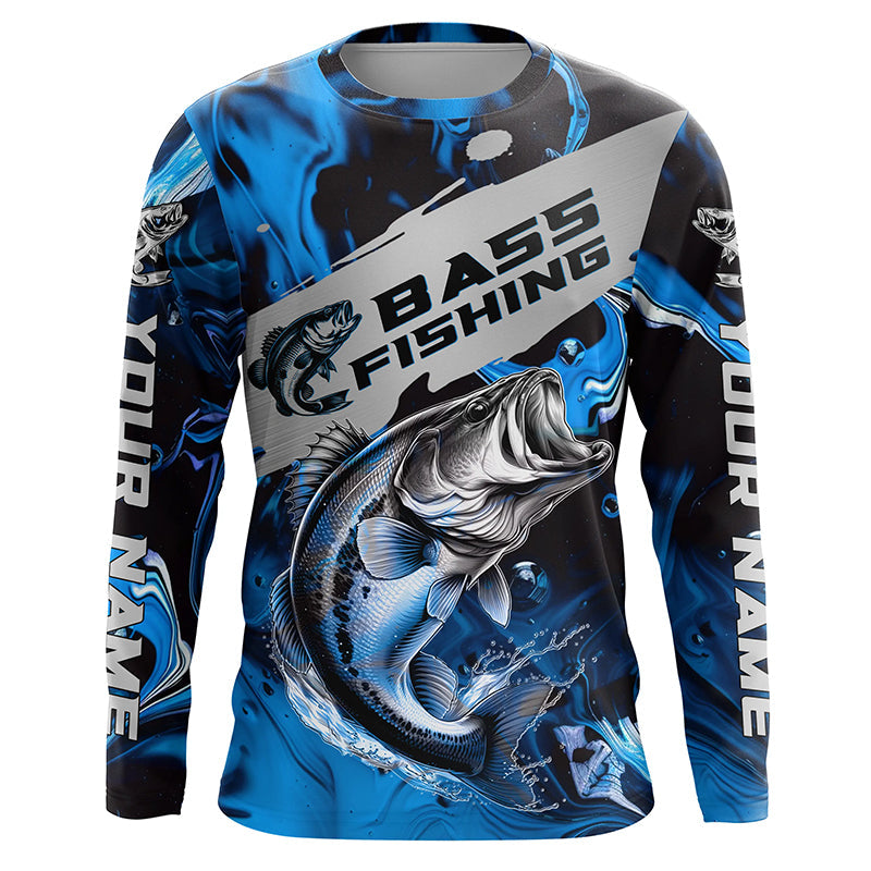 Personalized Bass Fishing, Bass Long Sleeve Tournament Fishing | Blue Camo