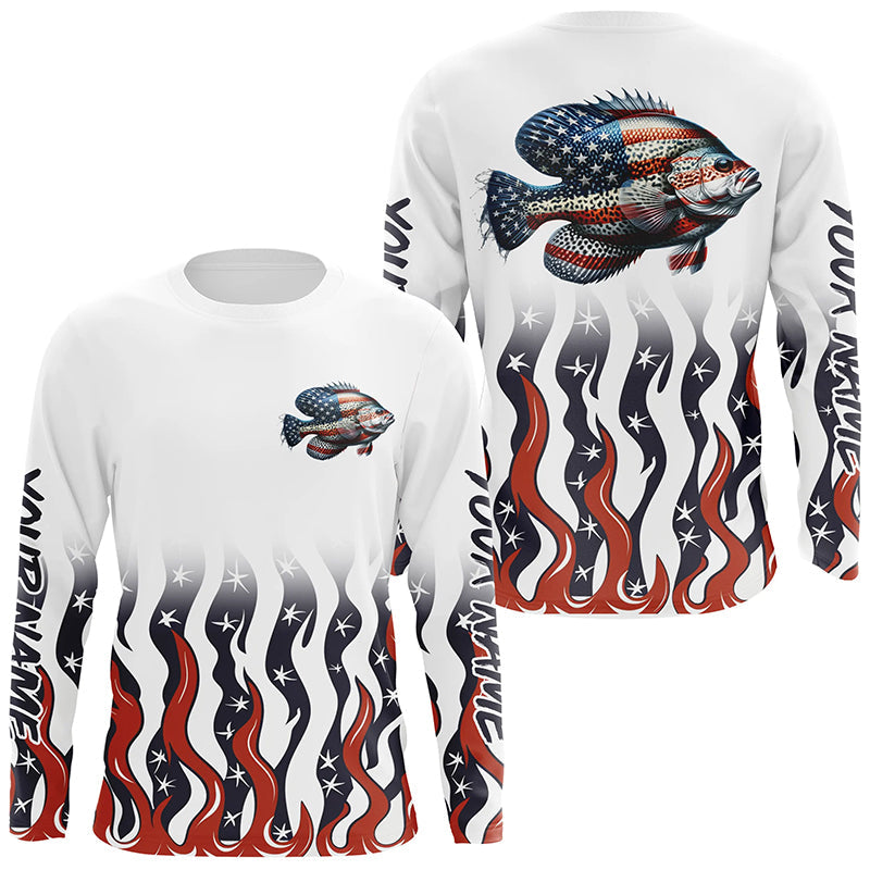 Personalized American Flag Crappie Long Sleeve Fishing, Patriotic Crappie Fishing Gifts