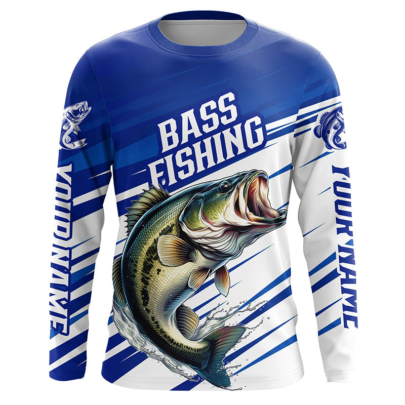 Personalized Bass Fishing, Bass Long Sleeve Tournament Fishing | Blue
