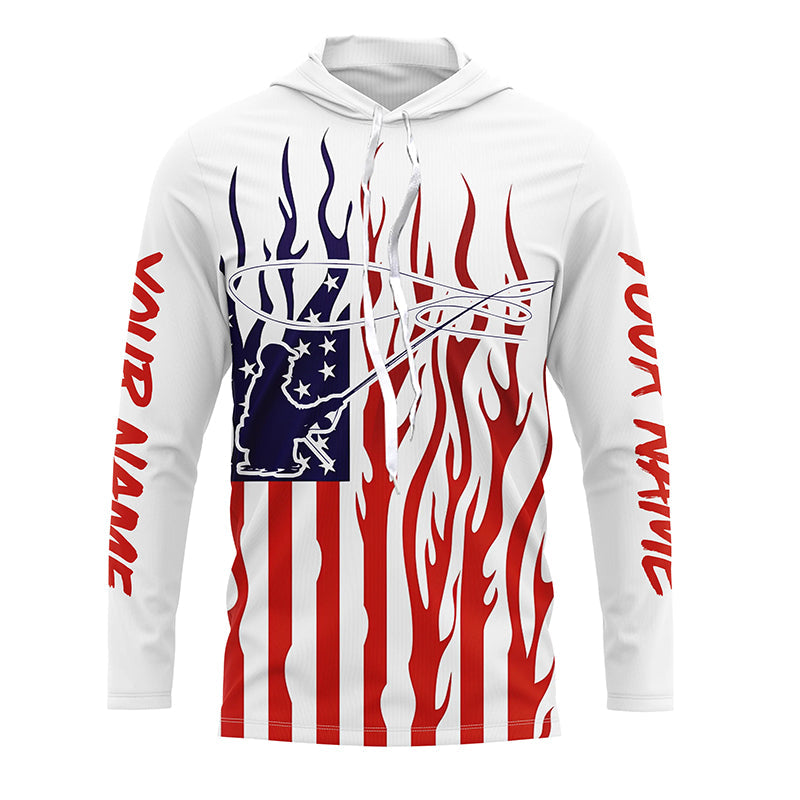 Flame American Flag Custom Flyfishing, Patriotic Fly Fishing Fisherman Fishing