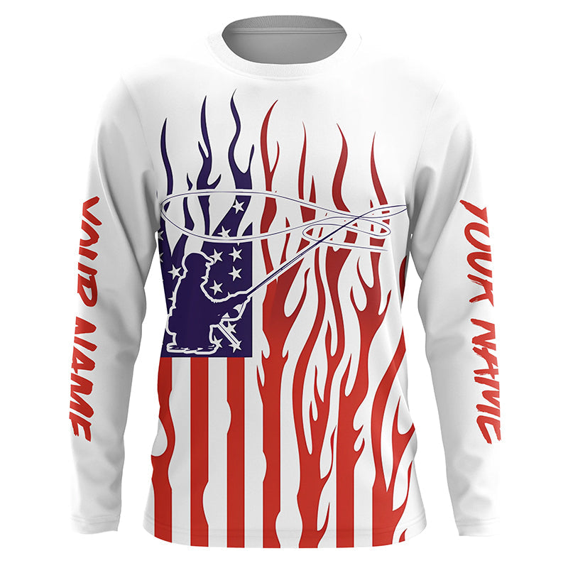 Flame American Flag Custom Flyfishing, Patriotic Fly Fishing Fisherman Fishing