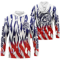 Flaming American Flag Custom Bass Long Sleeve Fishing, Patriotic Bass Fishing