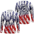 Flaming American Flag Custom Bass Long Sleeve Fishing, Patriotic Bass Fishing