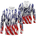 Flaming American Flag Custom Walleye Long Sleeve Fishing, Patriotic Walleye Fishing