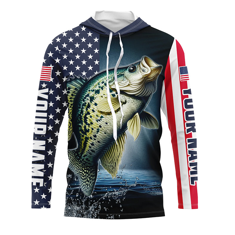 Personalized American Flag Crappie Long Sleeve Fishing, Patriotic Crappie Fishing