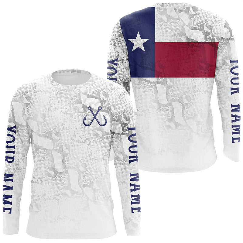 Personalized Camo Texas Flag Long Sleeve Tournament Fishing, Texas Fishing