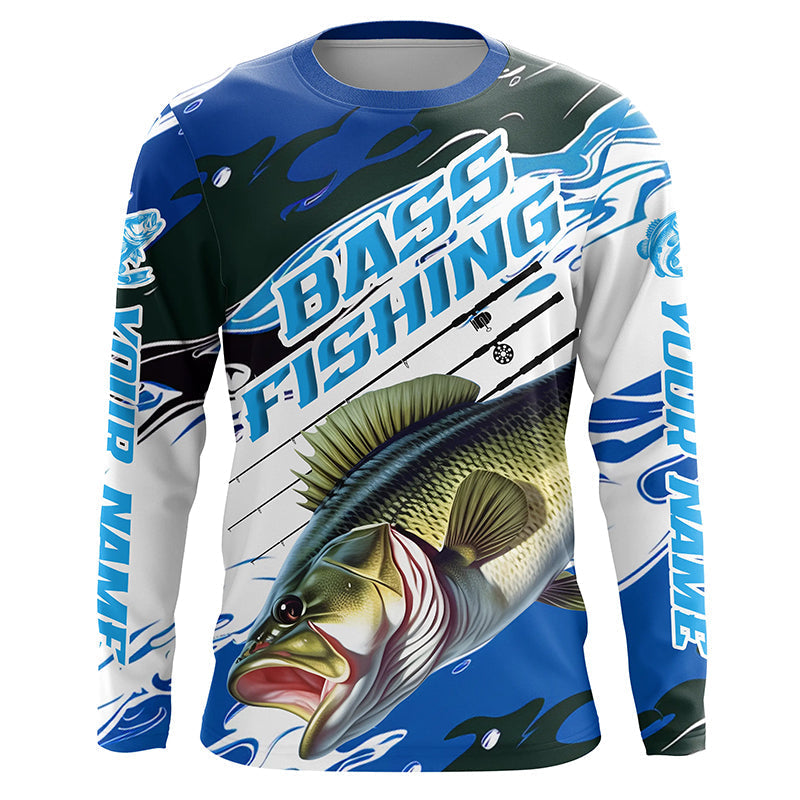 Custom Largemouth Bass Fishing, Bass Long Sleeve Tournament Fishing | Blue Camo