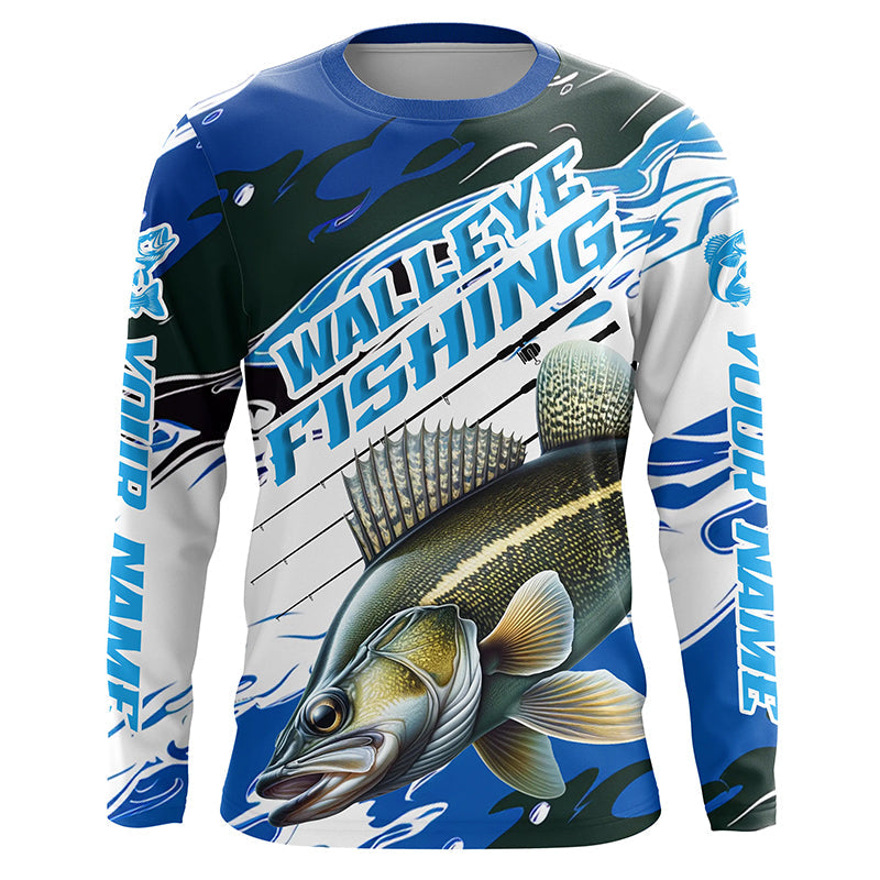 Custom Walleye Fishing, Walleye Long Sleeve Tournament Fishing | Blue Camo