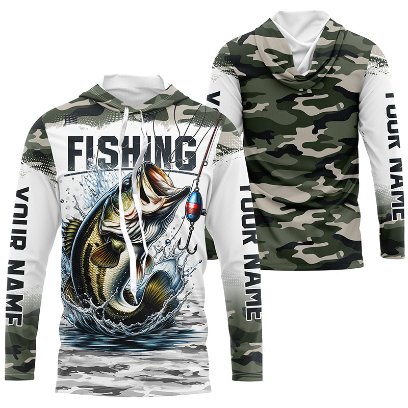 Bass Fishing Camo Custom Long Sleeve Fishing, Personalized Bass Fishing