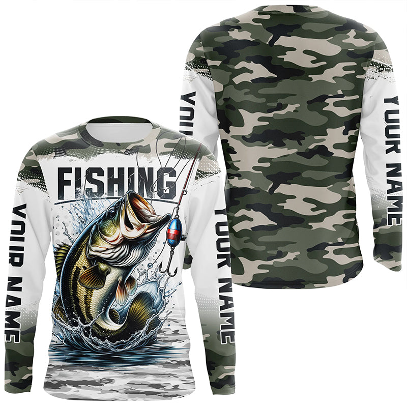 Bass Fishing Camo Custom Long Sleeve Fishing, Personalized Bass Fishing