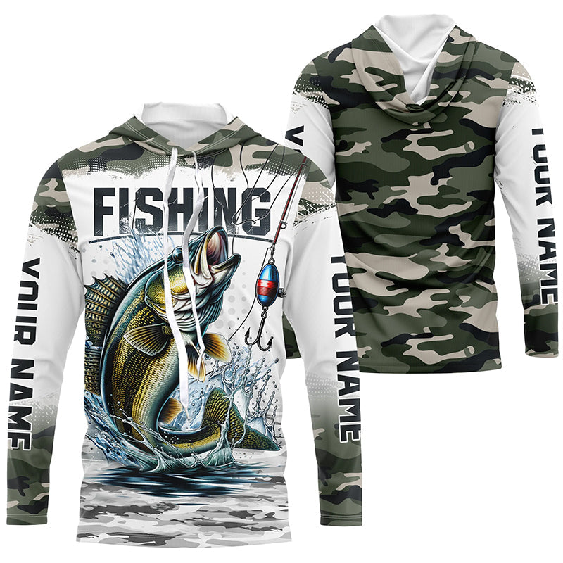 Walleye Fishing Camo Custom Long Sleeve Fishing, Personalized Walleye Fishing