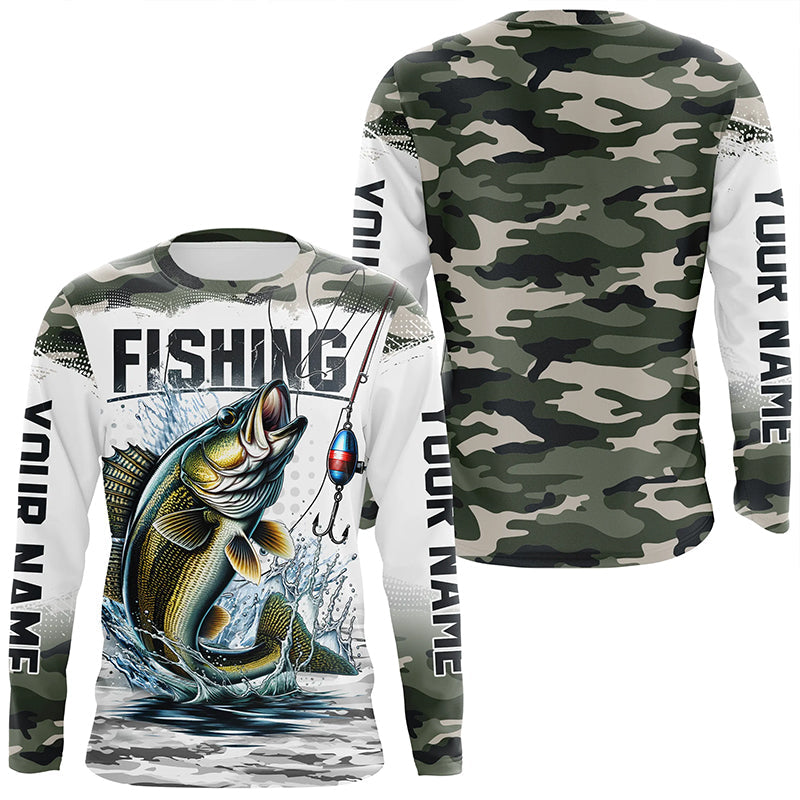 Walleye Fishing Camo Custom Long Sleeve Fishing, Personalized Walleye Fishing