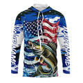Custom American Flag Walleye Long Sleeve Fishing, Patriotic Blue Camo Walleye Fishing