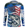 Custom American Flag Striped Bass Long Sleeve Fishing, Blue Camo Striper Fishing