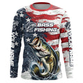 Personalized American Flag Bass Long Sleeve Fishing, Patriotic Bass Fishing