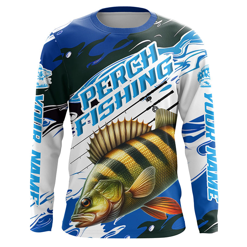 Custom Perch Fishing, Perch Long Sleeve Tournament Fishing | Blue Camo