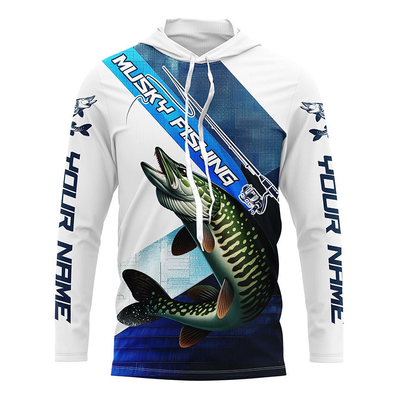 Musky Fishing Custom Long Sleeve Performance, Muskie Tournament Fishing | Blue