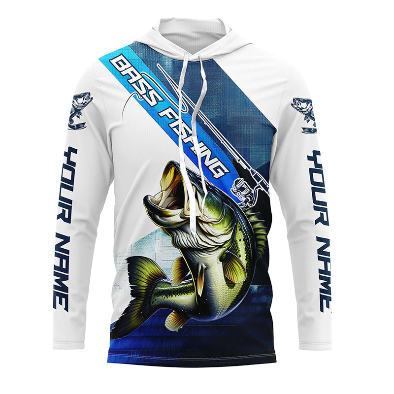 Largemouth Bass Fishing Custom Long Sleeve Performance, Bass Tournament Fishing | Blue
