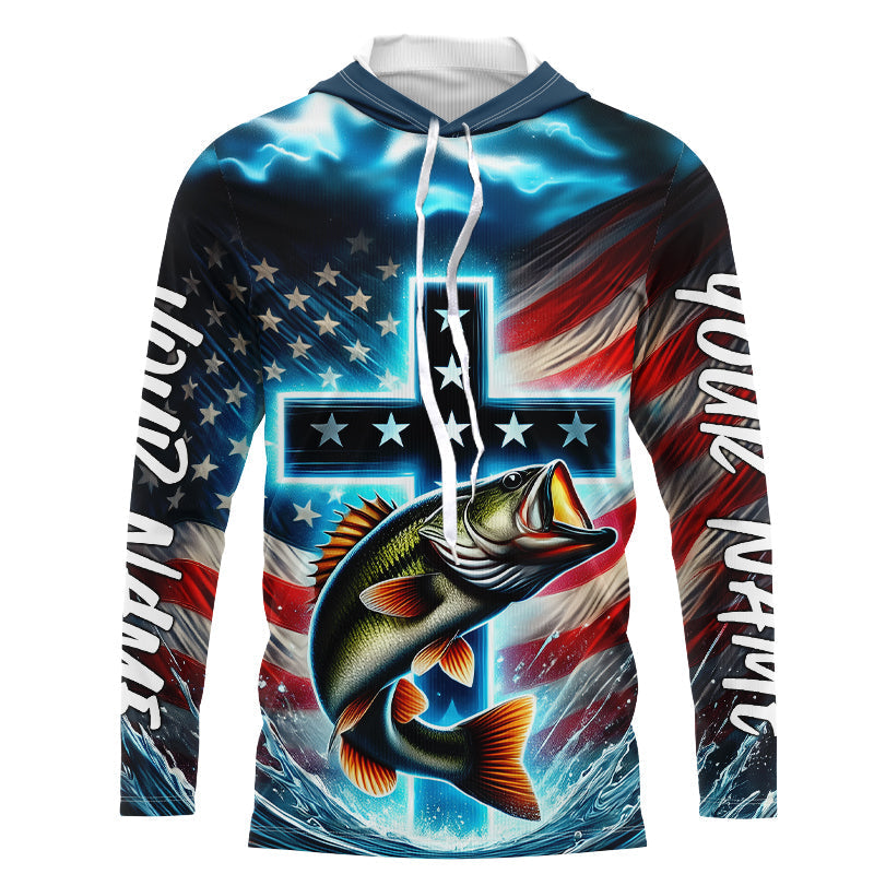 Custom Faith Largemouth Bass Patriotic Tournament Fishing T, Bass Fishing