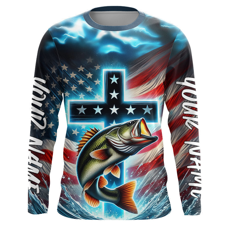Custom Faith Largemouth Bass Patriotic Tournament Fishing T, Bass Fishing