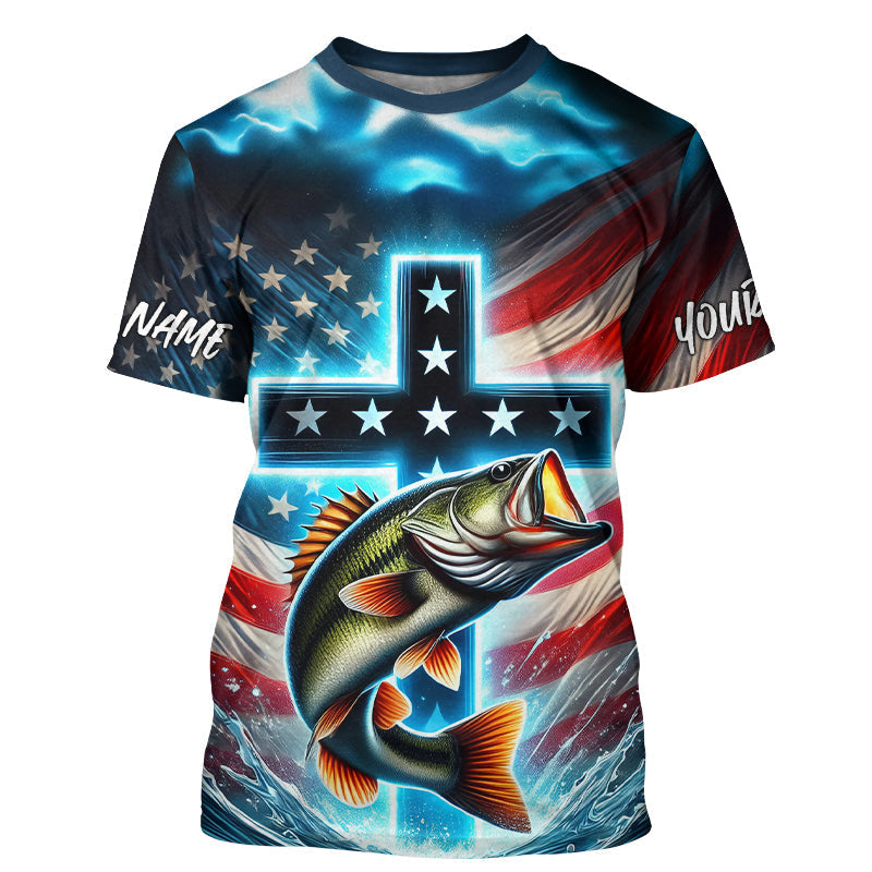 Custom Faith Largemouth Bass Patriotic Tournament Fishing T, Bass Fishing