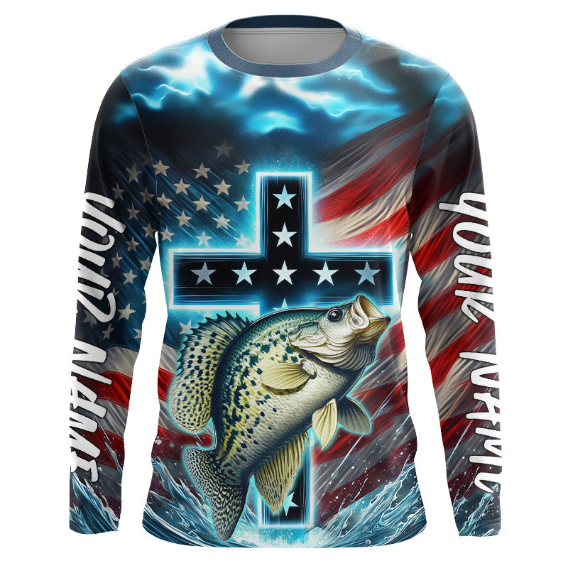 Custom Faith Crappie Patriotic Long Sleeve Hooded Tournament Fishing, Crappie Fishing