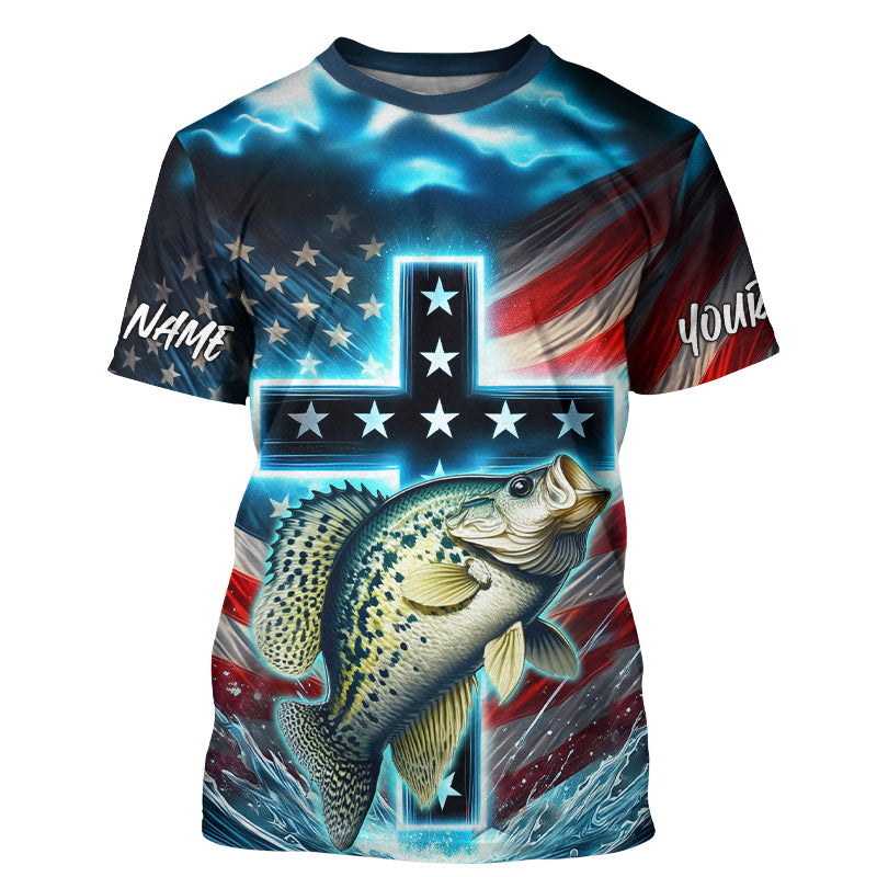Custom Faith Crappie Patriotic Long Sleeve Hooded Tournament Fishing, Crappie Fishing