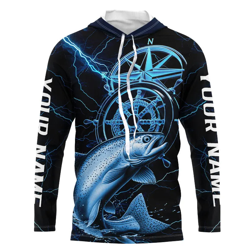 Blue Thunder Lightning Custom Chinook King Salmon Compass Tournament Fishing T
