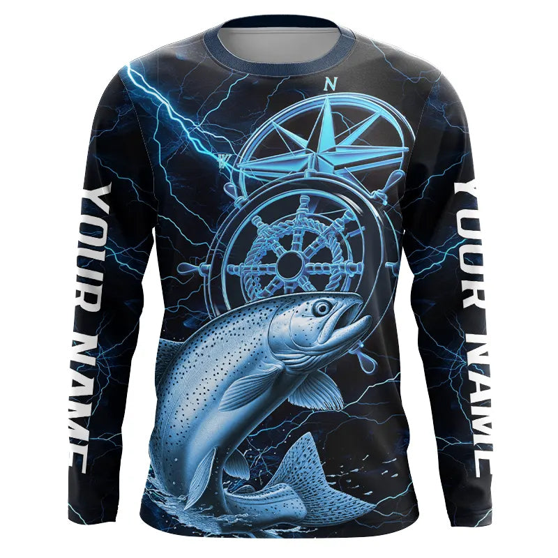 Blue Thunder Lightning Custom Chinook King Salmon Compass Tournament Fishing T