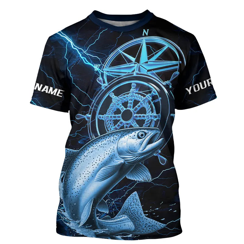 Blue Thunder Lightning Custom Chinook King Salmon Compass Tournament Fishing T