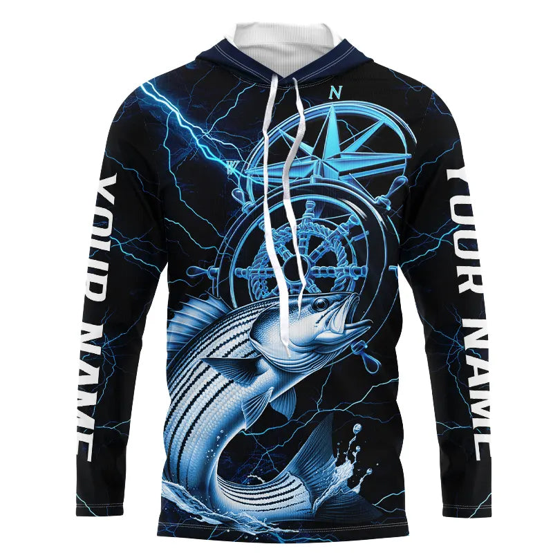 Blue Thunder Lightning Custom Striped Bass Compass Tournament Fishing T
