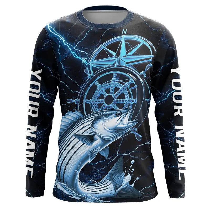 Blue Thunder Lightning Custom Striped Bass Compass Tournament Fishing T