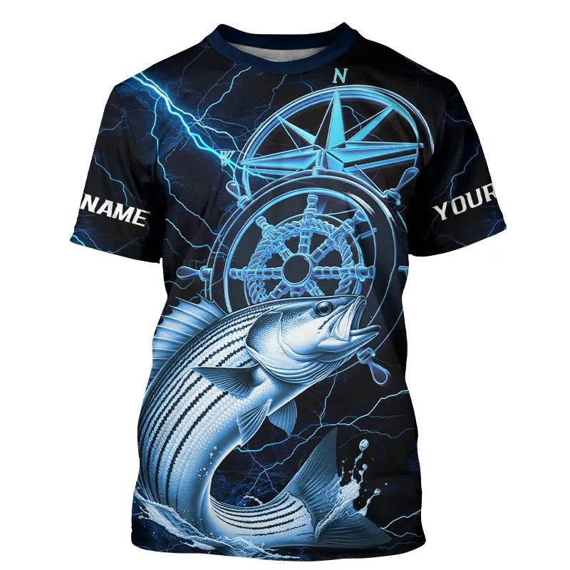 Blue Thunder Lightning Custom Striped Bass Compass Tournament Fishing T